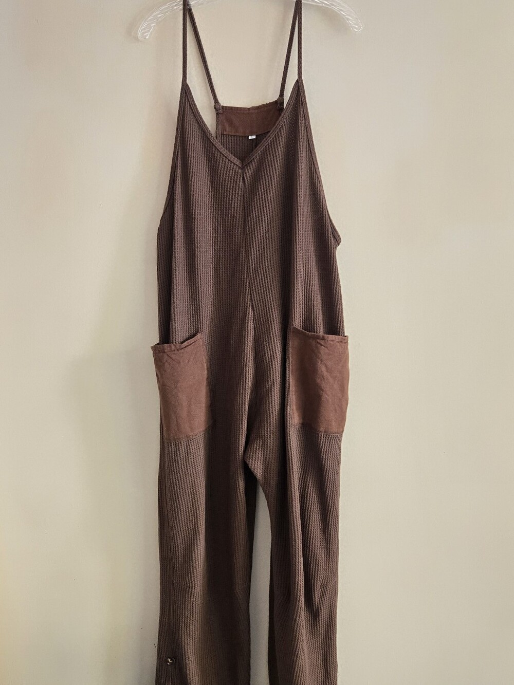 Waffle Knit Brown Comfy Casual Jumpsuit Size Large